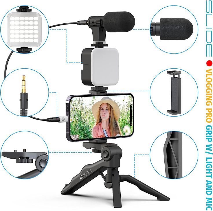 Vlogging Kit With Tripod Phone Holder Mini Microphone LED Fill Light Starter For TikTok Live Stream Video YouTube