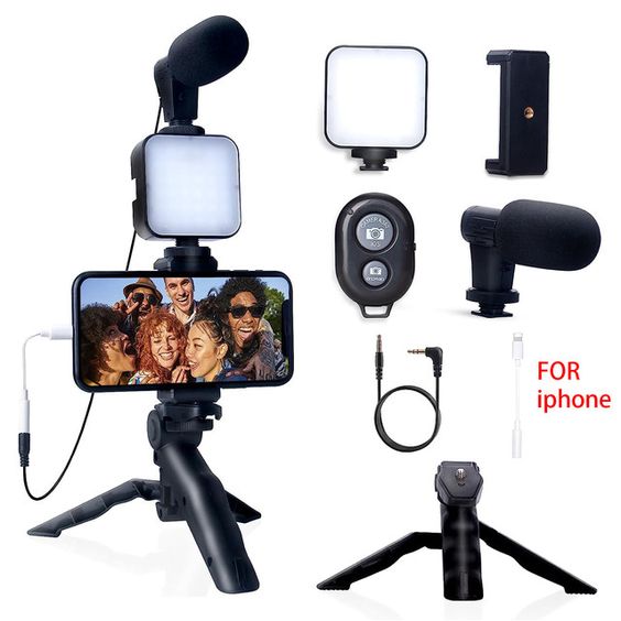 Vlogging Kit With Tripod Phone Holder Mini Microphone LED Fill Light Starter For TikTok Live Stream Video YouTube